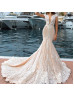 V Neck Ivory Lace Tulle Wedding Dress With Champagne Lining